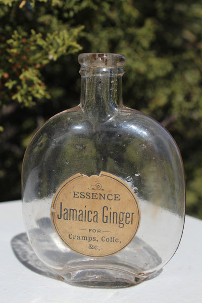 Old Apothecary Bottle  - Circa 1880's  - Pumpkin Seed Flask - Essence  JAMAICA GINGER - For Cramps, Colic, &c. - Fine Condition  -  Please No Discount Codes On This Listing