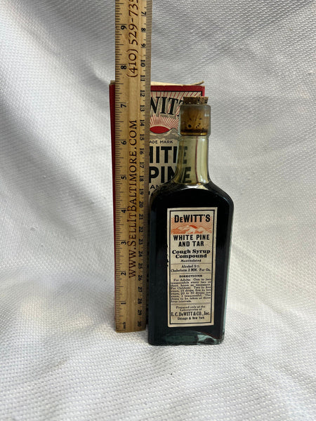 Old Apothecary Bottle - Vtg DeWitt's White Pine And Tar Cough Sryup Compound Bottle Drug Store In Box MINT Condition - Please No Discount Codes On This Listing