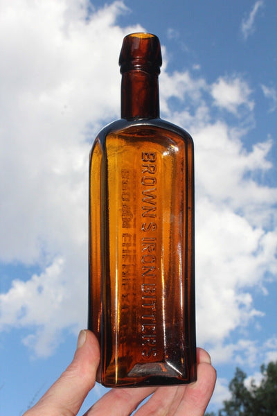 Old Apothecary Bottle - Circa 1875-1880 Brown's Iron Bitters - Gorgeous & Radiating In Color Attic Mint - Please No Discount Codes On This Listing