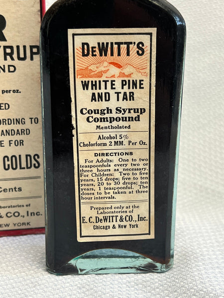 Old Apothecary Bottle - Vtg DeWitt's White Pine And Tar Cough Sryup Compound Bottle Drug Store In Box MINT Condition - Please No Discount Codes On This Listing