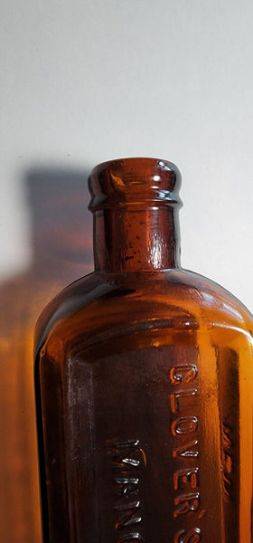 Old Apothecary Bottle - EMBOSSED & LABELED PATENT MEDICINE GLOVER'S IMPERIAL MANGE CURE AMBER BLOWN VERY NICE - Please No Discount Codes On This Listing