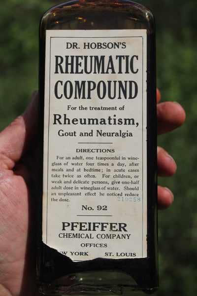 Old Apothecary Bottle - Circa 1910 Dr. Hobson's Rhuematic Compound - Pfeiffer Chemical Co. EMB/BOX/LABEL - Please No Discount Codes On This Listing