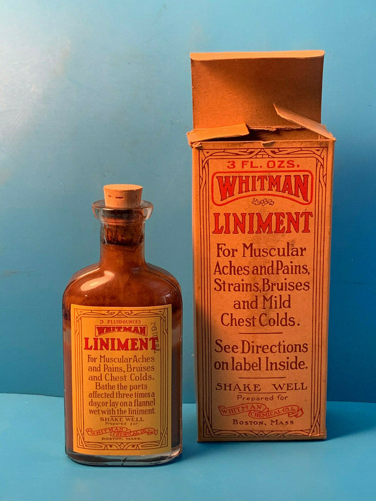 Old Apothecary Bottle - Vtg Drug Store Pharmacy Whitman Liniment Corktop Glass Bottle In Original Box - Please No Discount Codes On This Listing