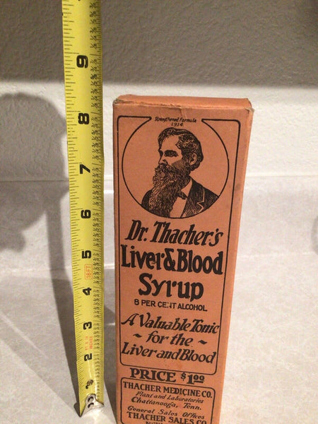 Old Apothecary Bottle - VINTAGE MEDICINE BOTTLE & BOX DR THACHER’S LIVER AND BLOOD SYRUP FORMULA 1914  - SUPERB CONDITION - Please No Discount Codes On This Listing