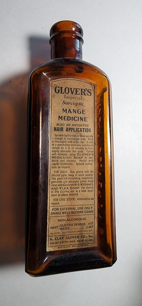 Old Apothecary Bottle - EMBOSSED & LABELED PATENT MEDICINE GLOVER'S IMPERIAL MANGE CURE AMBER BLOWN VERY NICE - Please No Discount Codes On This Listing