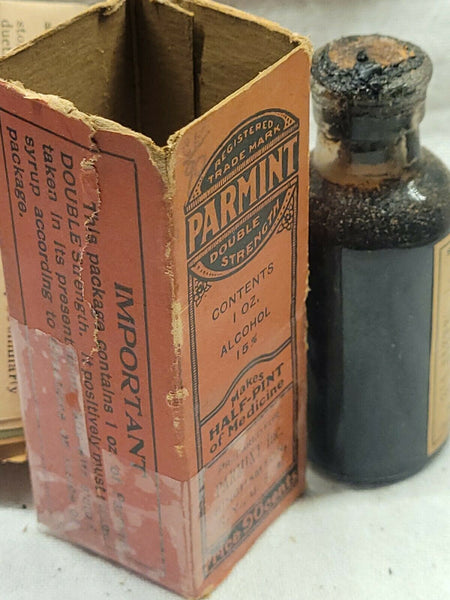 Old Apothecary Bottle - NICE PARMINT BOTTLE ORIGINAL PACKAGING LABEL PHAMPLET CONTENTS- Please No Discount Codes On This Listing