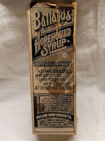 Old Apothecary Bottle - AMBER BALLARD'S HOREHOUND SYRUP COMPOUND w CONTENTS LABEL BOX ST LOUIS MO- Please No Discount Codes On This Listing