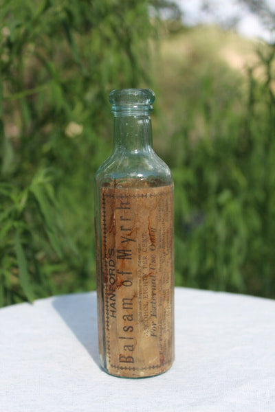 Old Apothecary Bottle  -  Circa 1890  SHANFORD'S BALSAM OF MYRRH SYRACUSE, NY LABEL 12 SIDED BOTTLE  NICE -  Please No Discount Codes On This Listing