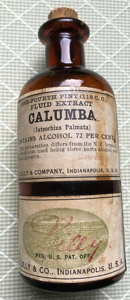 Old Apothecary Bottle - Vintage Fluid Extract Calumba Jateorhiza Palmata 118 cc Bottle Lilly- Please No Discount Codes On This Listing