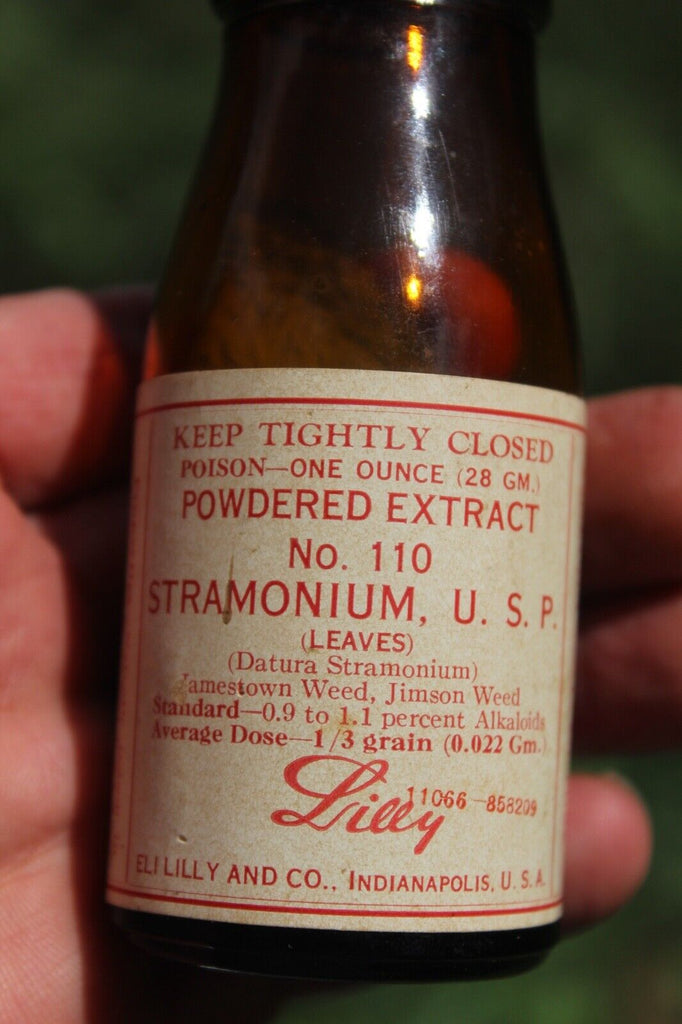 Old Apothecary Bottle - Circa 1900 - VERY RARE - (Poison) Powdered Extract No. 110 STRAMONIUM U.S.P.   - Please No Discount Codes On This Listing