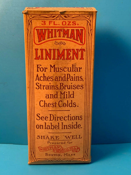 Old Apothecary Bottle - Vtg Drug Store Pharmacy Whitman Liniment Corktop Glass Bottle In Original Box - Please No Discount Codes On This Listing
