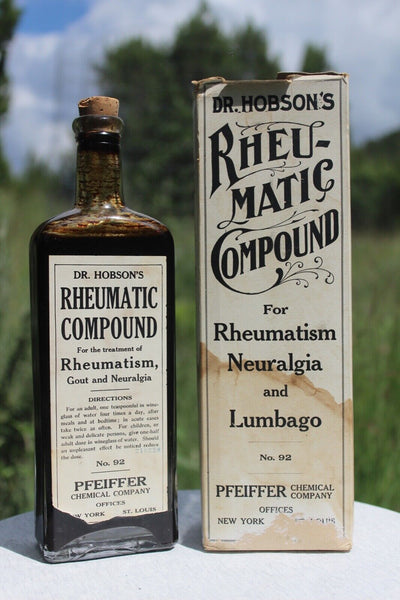 Old Apothecary Bottle - Circa 1910 Dr. Hobson's Rhuematic Compound - Pfeiffer Chemical Co. EMB/BOX/LABEL - Please No Discount Codes On This Listing