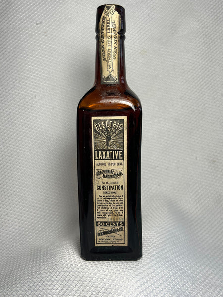 Old Apothecary Bottle - Vtg Sealed Paper Labels Electric Brand Laxative Drug Store Brown Glass Bottle - Please No Discount Codes On This Listing